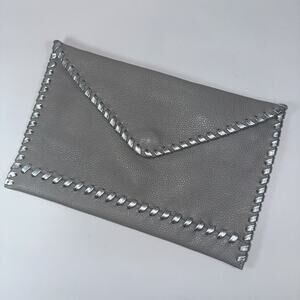 Laggo Women's Pebbled Leather Clutch Gray Silver Envelope Purse Party Travel